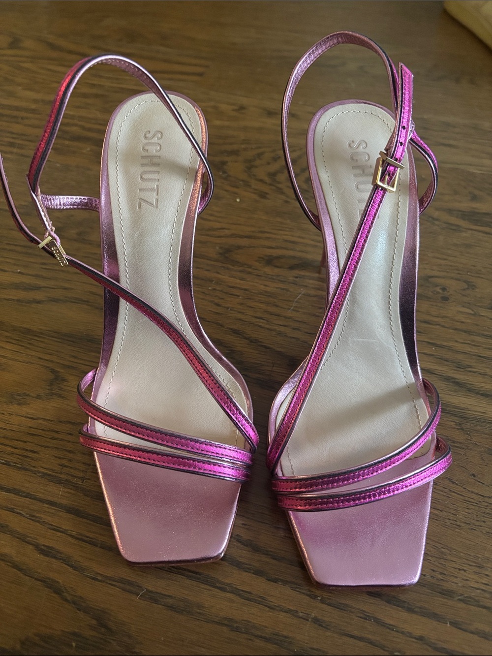 Schutz Metallic Pink Strappy Slingback Sandals